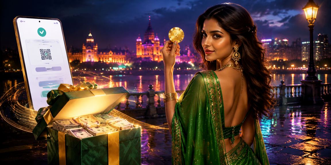 User enjoying Aviator game with mobile payments in colorful traditional saree in Mumbai